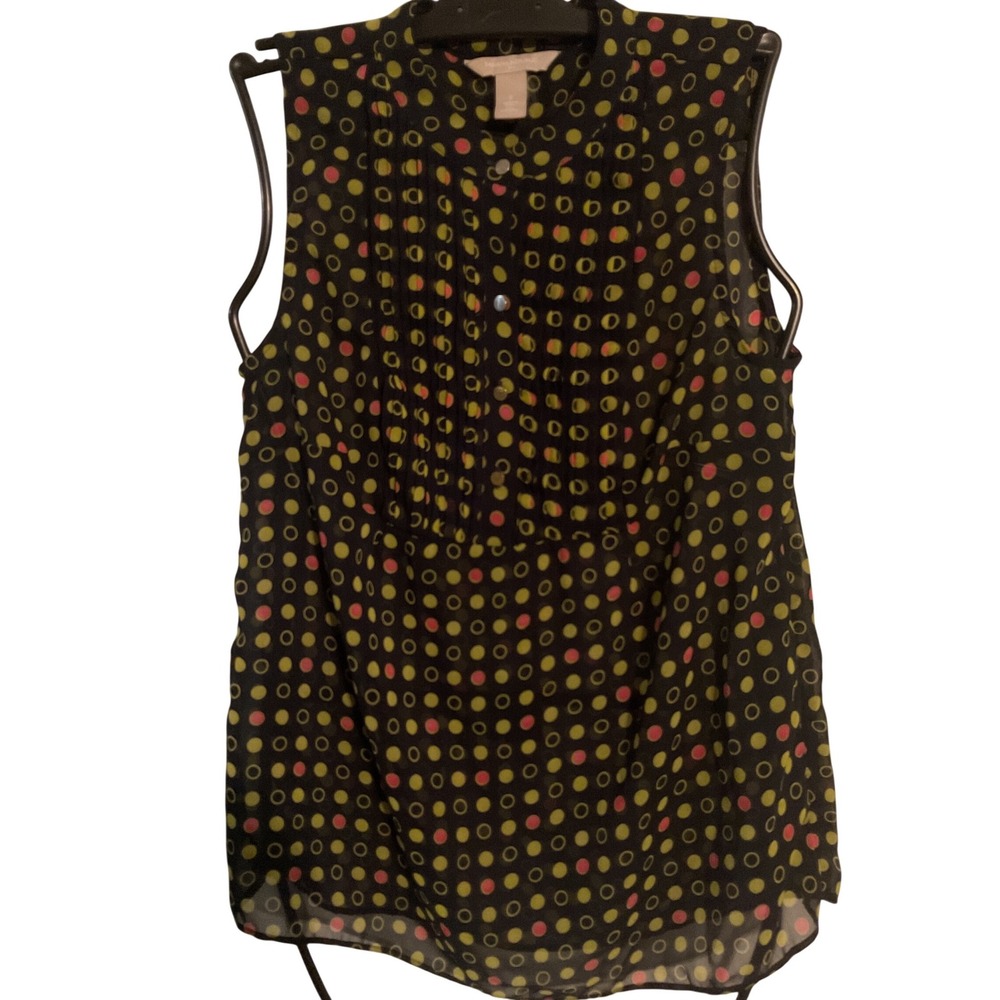 Banana Republic Womens Sleeveless Pleated Dot Print Blouse Shirt Top Size S